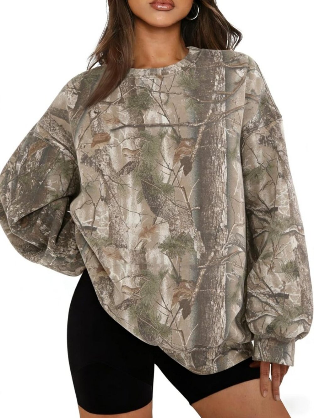 Oversized Camo Sweatshirt for Women & Men | Fleece Pullover Crewneck Hoodie